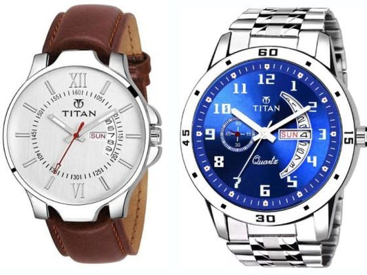 PU Leather Analog Watch & New Titan Stainless Steel Analog Watch