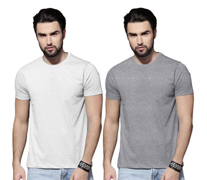 Cotton Solid Half Sleeves Mens Round Neck T-Shirt Pack Of 2